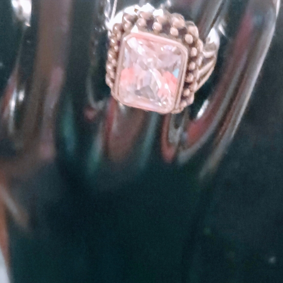 Vintage White Clear Quartz Sterling Silver 925 Ridge design SZ ,7.5 Ring - Picture 3 of 9